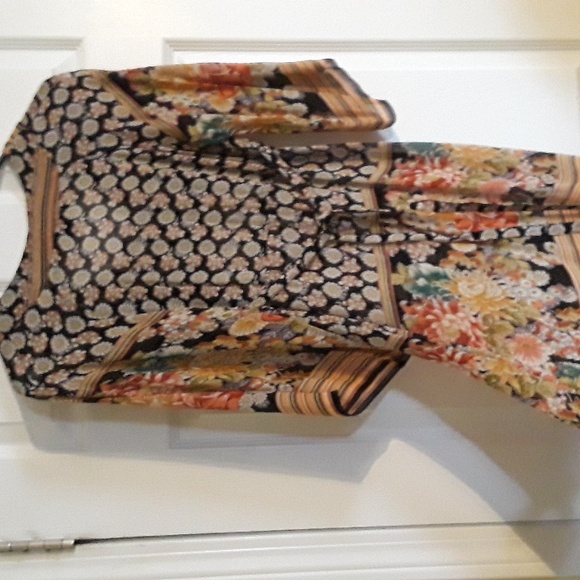 Angie boho gorgeous floral semi-sheer stripe tunic top tie back bell sleeve sz S - Picture 4 of 17